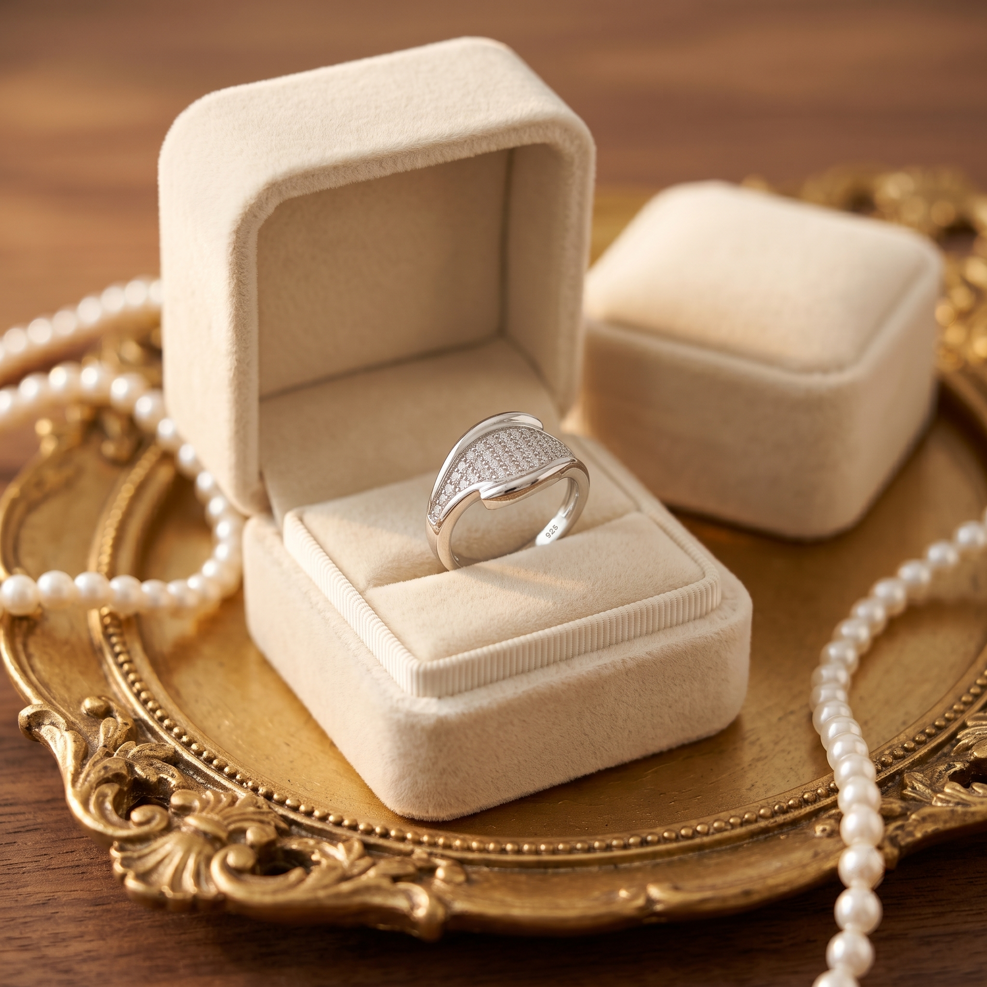 Silvme Crossover 925 sterling silver ring for women — studio detail shot