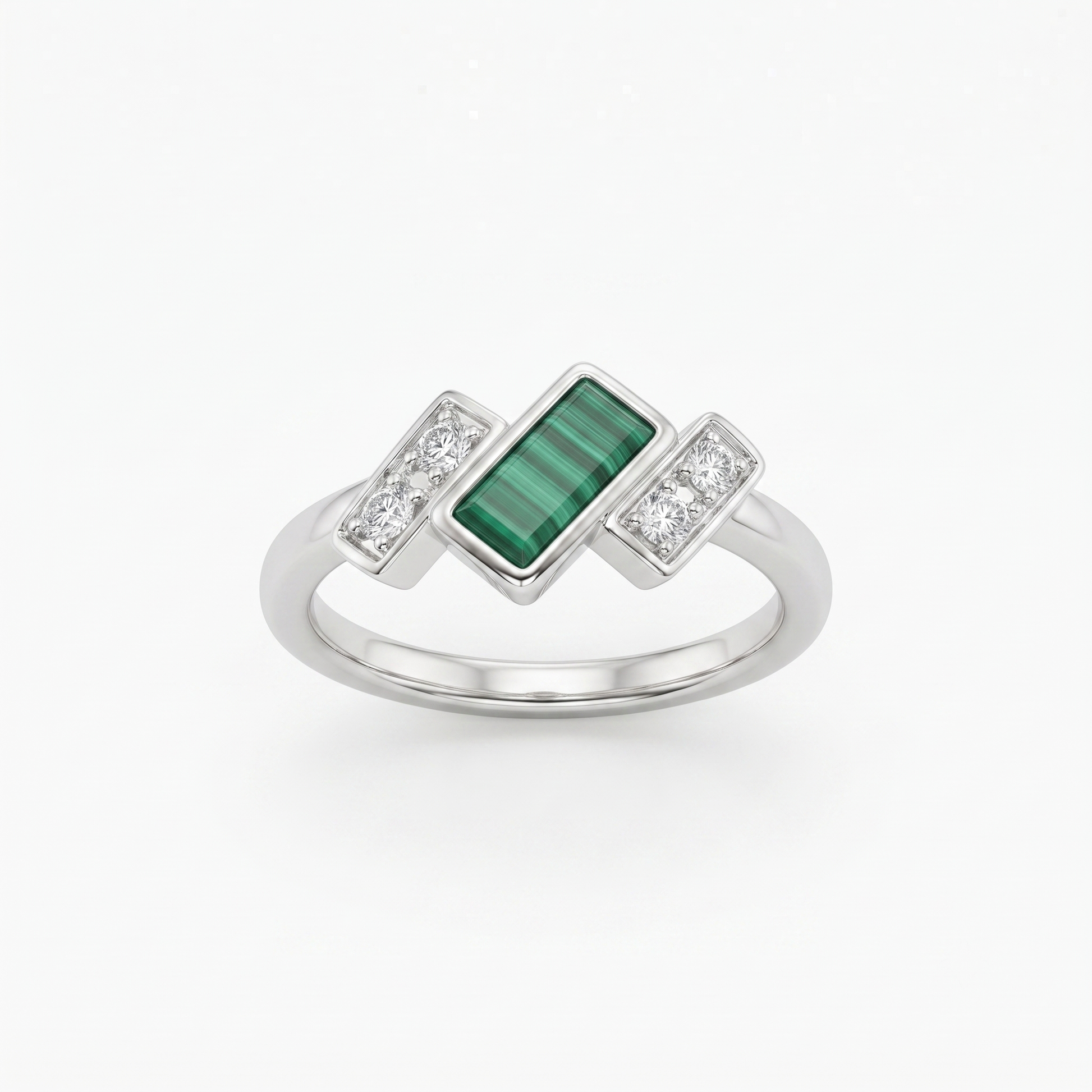 Silvme green emerald-cut stone 925 sterling silver ring for women with rectangular green centre stone framed by clear stones