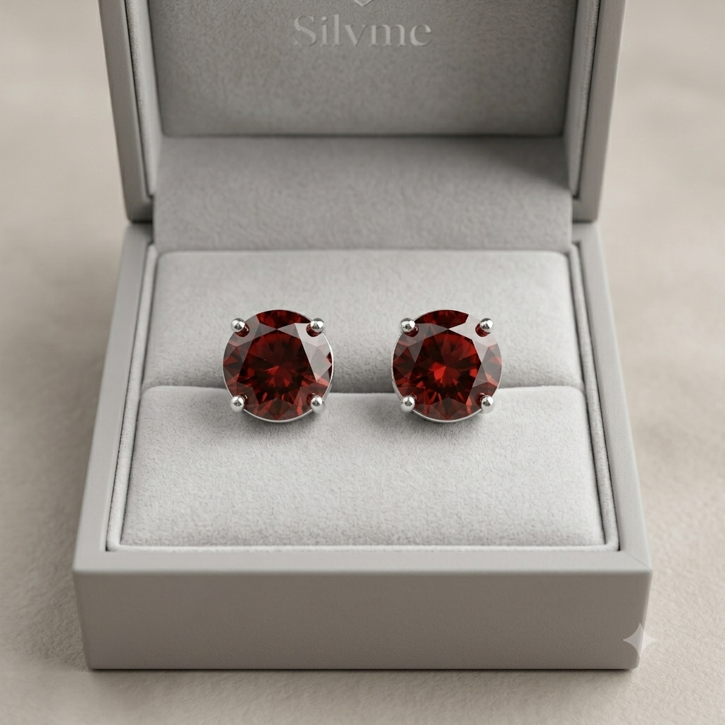 Red Round Solitaire Stud Earrings, additional product view 7