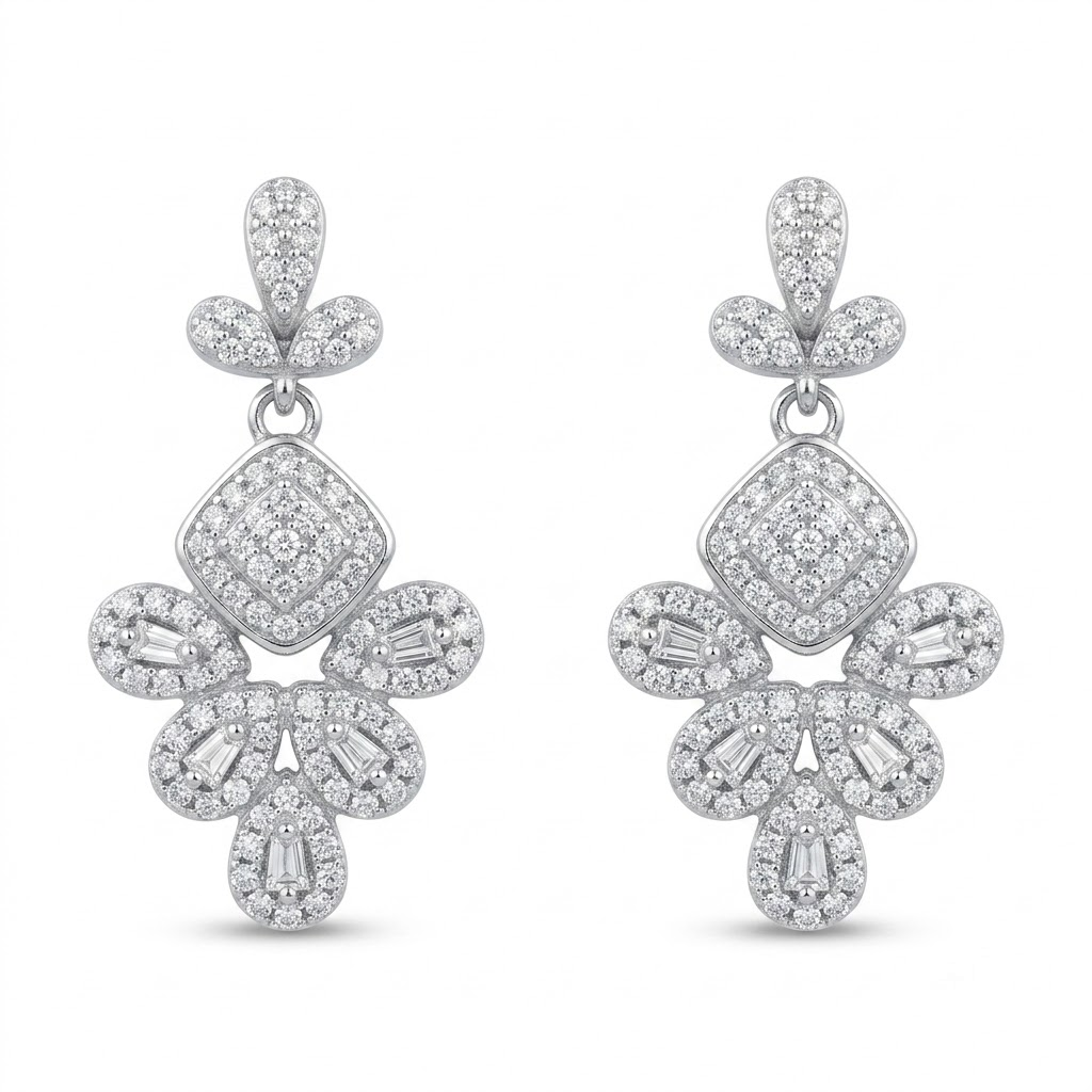 Baguette Stone-Set Chandelier Statement Earrings, front product view