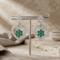 Green Floral Heart Drop 925 silver drop stud earrings for women, gift for mom, second studio angle
