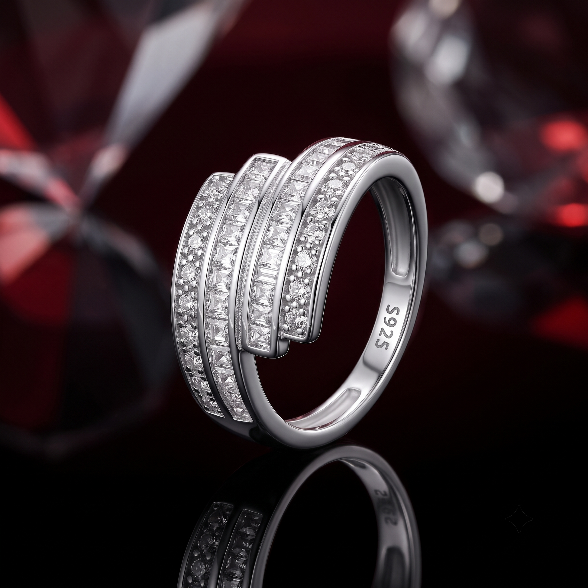 Silvme Double Band Stacking 925 sterling silver ring for women — angled view