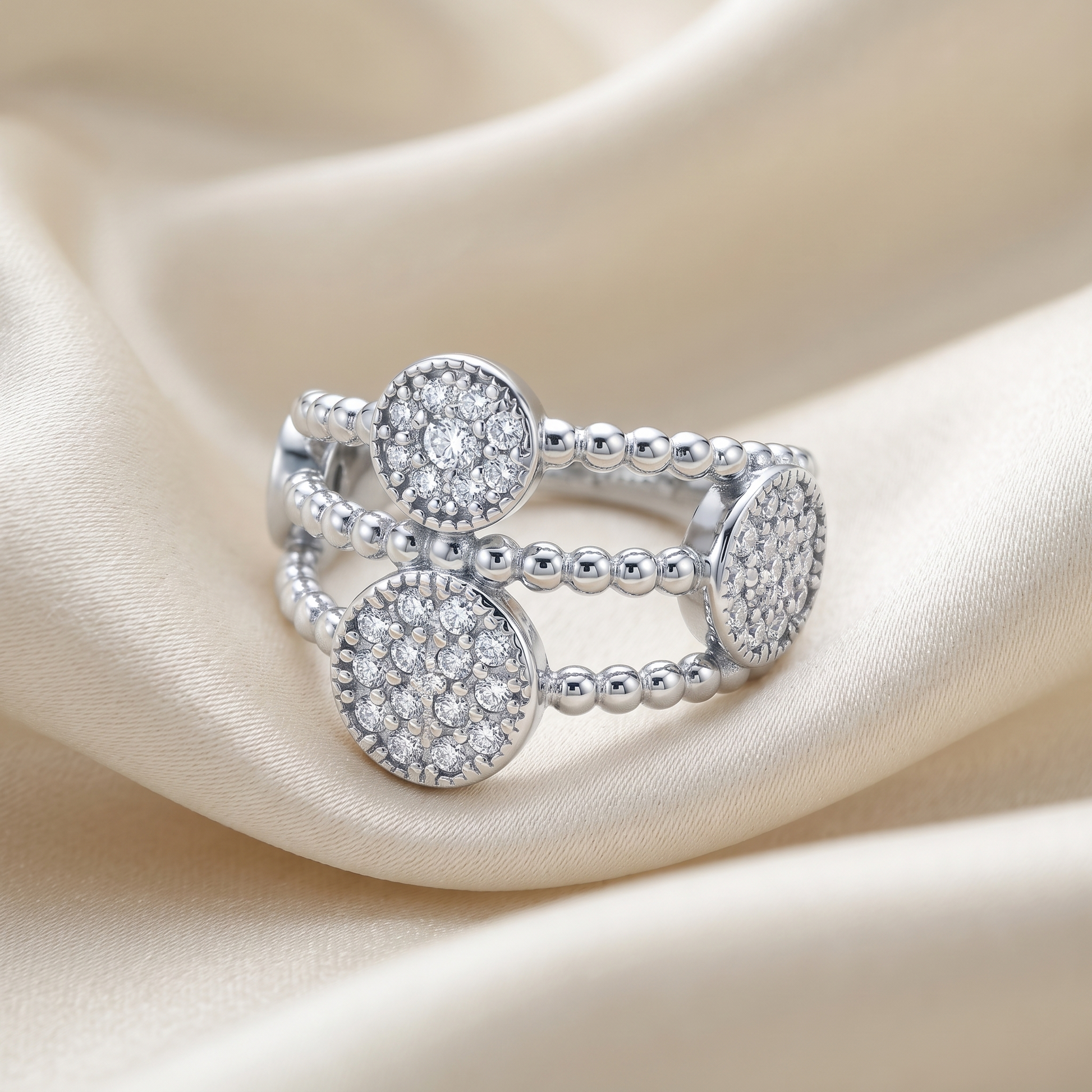Silvme Stone-Set 925 sterling silver ring for women — top view