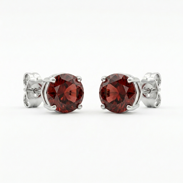 Red Round Solitaire Stud Earrings, front product view