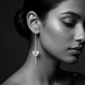 Split Heart Pave Stone-Set Threader Earrings, close-up detail, view 5