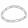 Silvme 925 sterling silver faceted figaro chain bracelet for men shaped into an oval on a white background