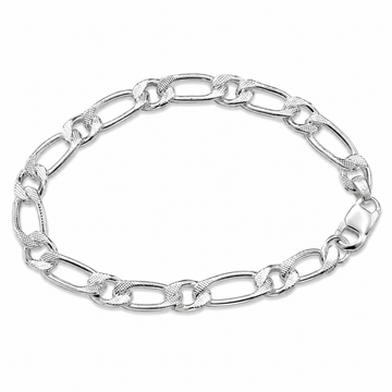 Silvme 925 sterling silver faceted figaro chain bracelet for men shaped into an oval on a white background
