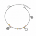Silvme 925 sterling silver tree of life tri-tone charm anklet with tri-tone tree-of-life discs and a CZ charm, white background full view
