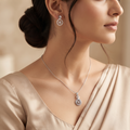 Silvme 925 silver cubic zirconia pendant and stud earrings with cubic zirconia, model styling view