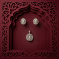 Starburst Medallion 925 sterling silver pendant and stud earrings jewellery set with cubic zirconia by Silvme â€” pendant close-up