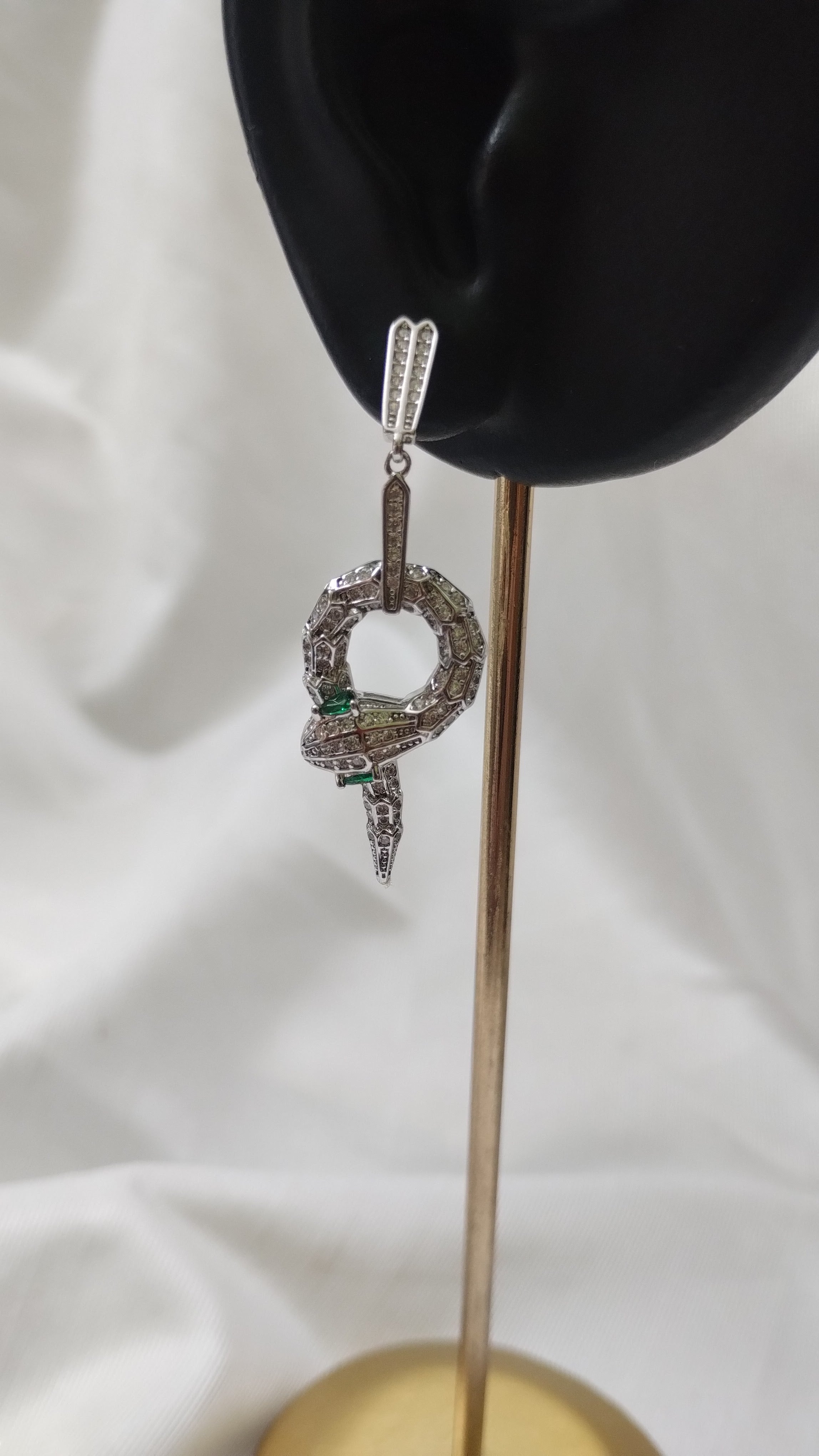 Silvme Pure 925 Sterling Silver Serpent Snake Statement CZ Drop Earrings — View 3