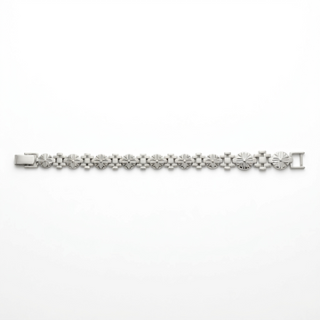Silvme 925 sterling silver floral medallion link bracelet for men laid flat on a white background