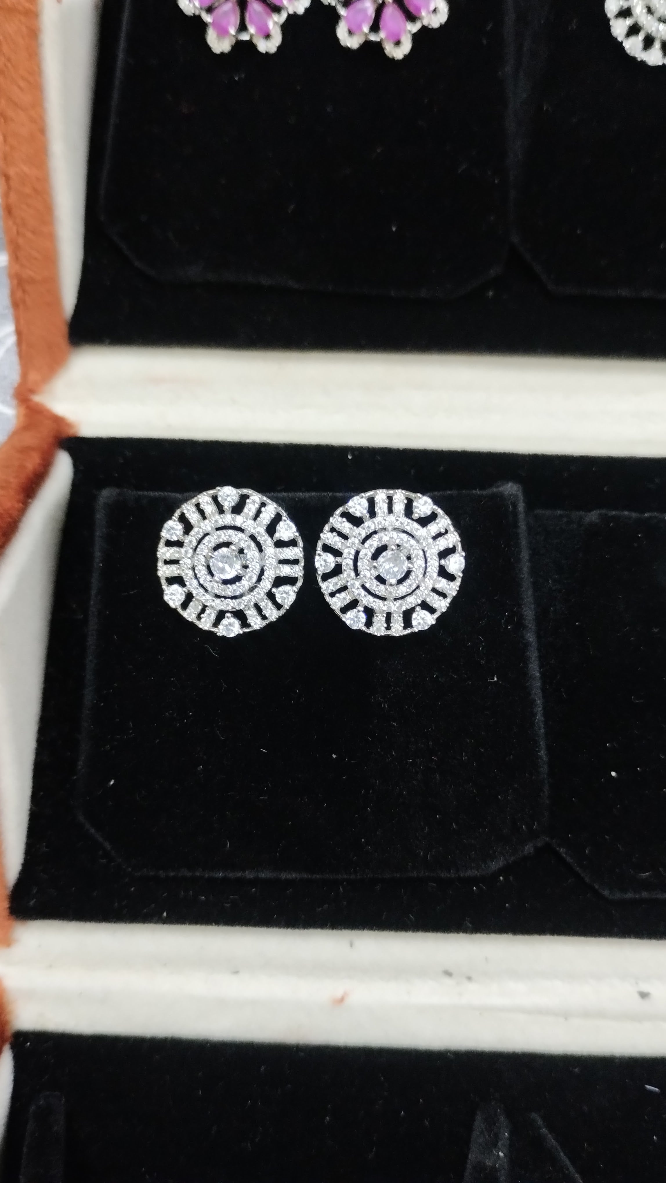 Silvme Pure 925 Sterling Silver Art Deco Concentric Circle CZ Stud Earrings — View 2