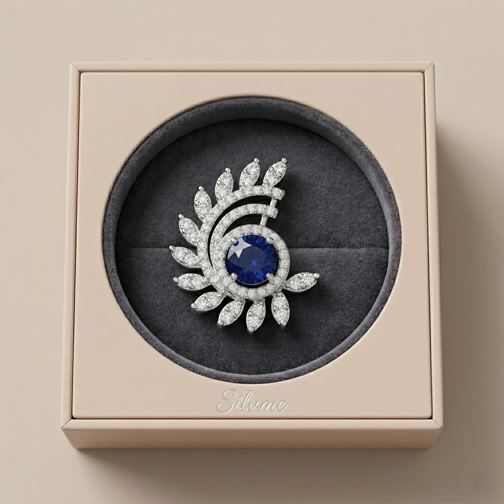 Silvme Pure 925 Sterling Silver Sapphire Halo Feather Leaf Stud Earrings — View 11