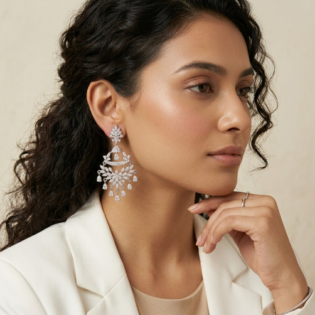 Stone-Set Fan Chandelier Drop Earrings, additional product view 6