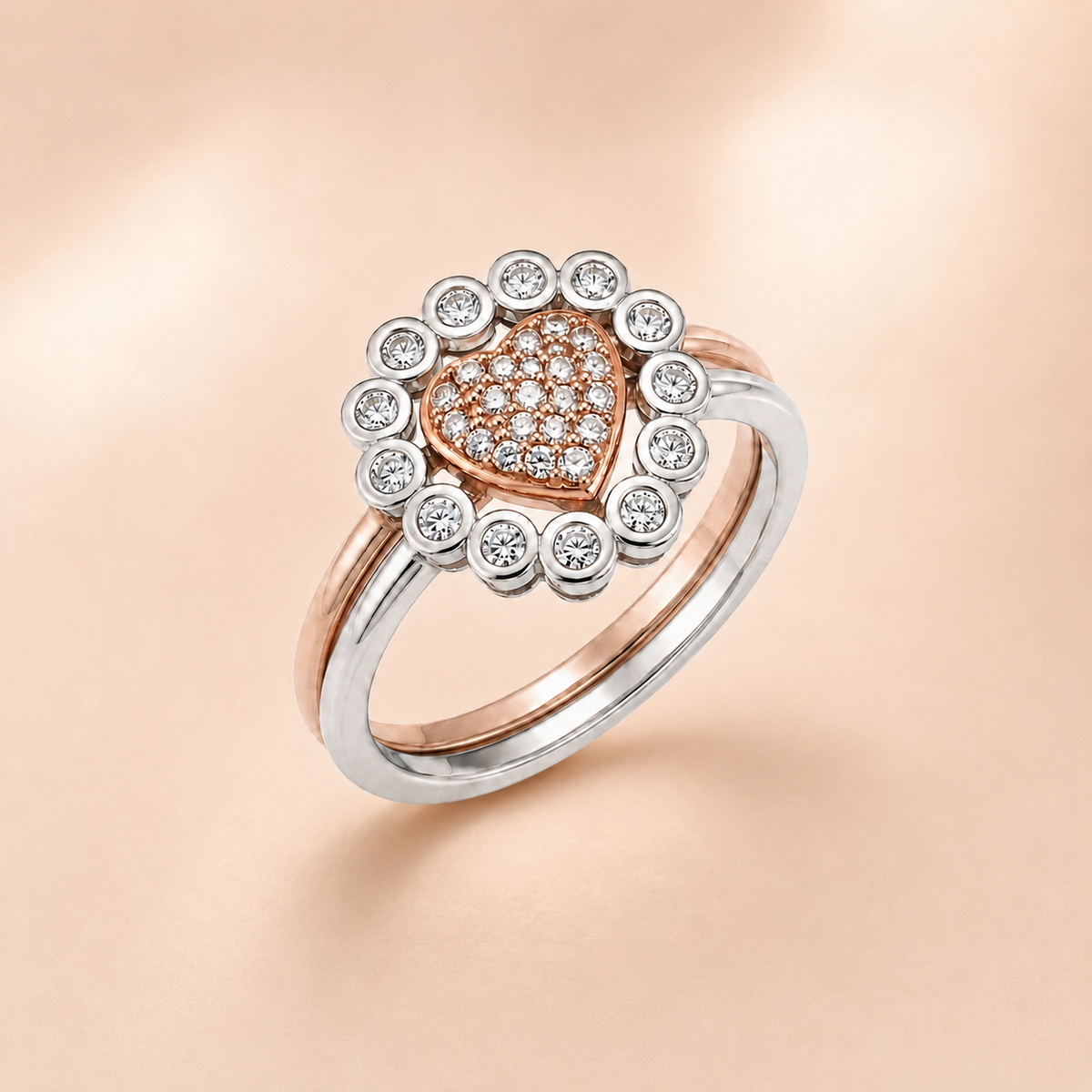 Silvme Diamond Halo with cubic zirconia 925 sterling silver halo ring for women, silver-tone, silver ring for women online, shop silver rings, angled side view