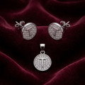 Initial T 925 sterling silver pendant necklace and stud earrings jewellery set with cubic zirconia by Silvme â€” pendant close-up