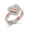 Silvme Heart Halo with cubic zirconia 925 sterling silver heart ring for women, two-tone rose gold and silver, cushion cut ring, flower ring silver, gift box packaging view