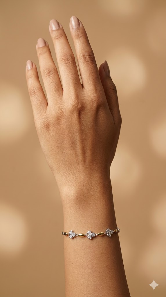Silvme Two-Tone Floral CZ Bracelet highlighting its cubic zirconia accents in 925 sterling silver