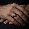 Silvme pave turtle silver ring for women worn paired with minimal silver bands on the hand