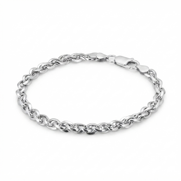 Silvme 925 sterling silver twisted rope chain bracelet for men shaped into an oval on a white background