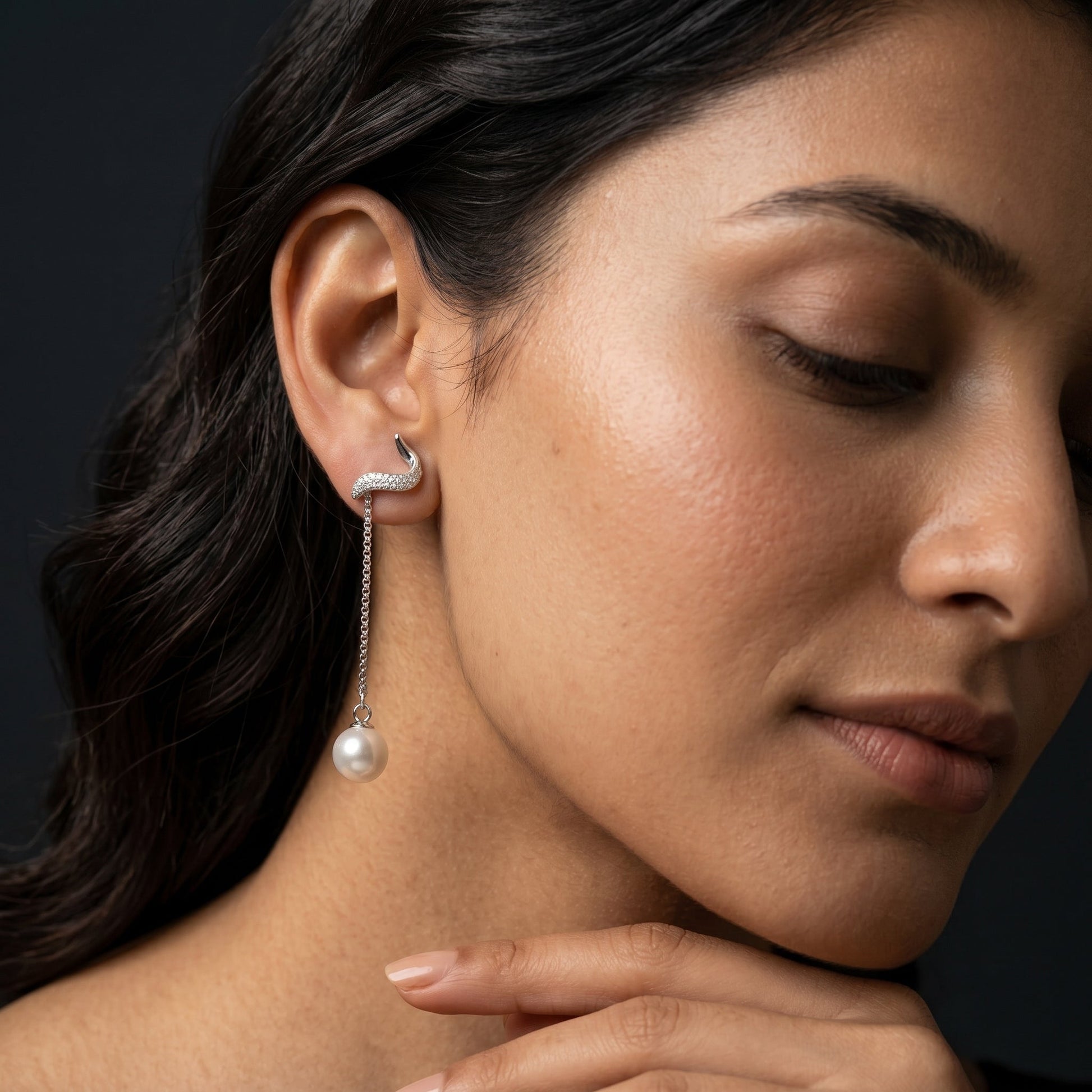 Convertible Pearl-Look Accent Drop Wavy Stud Earrings, additional product view 7