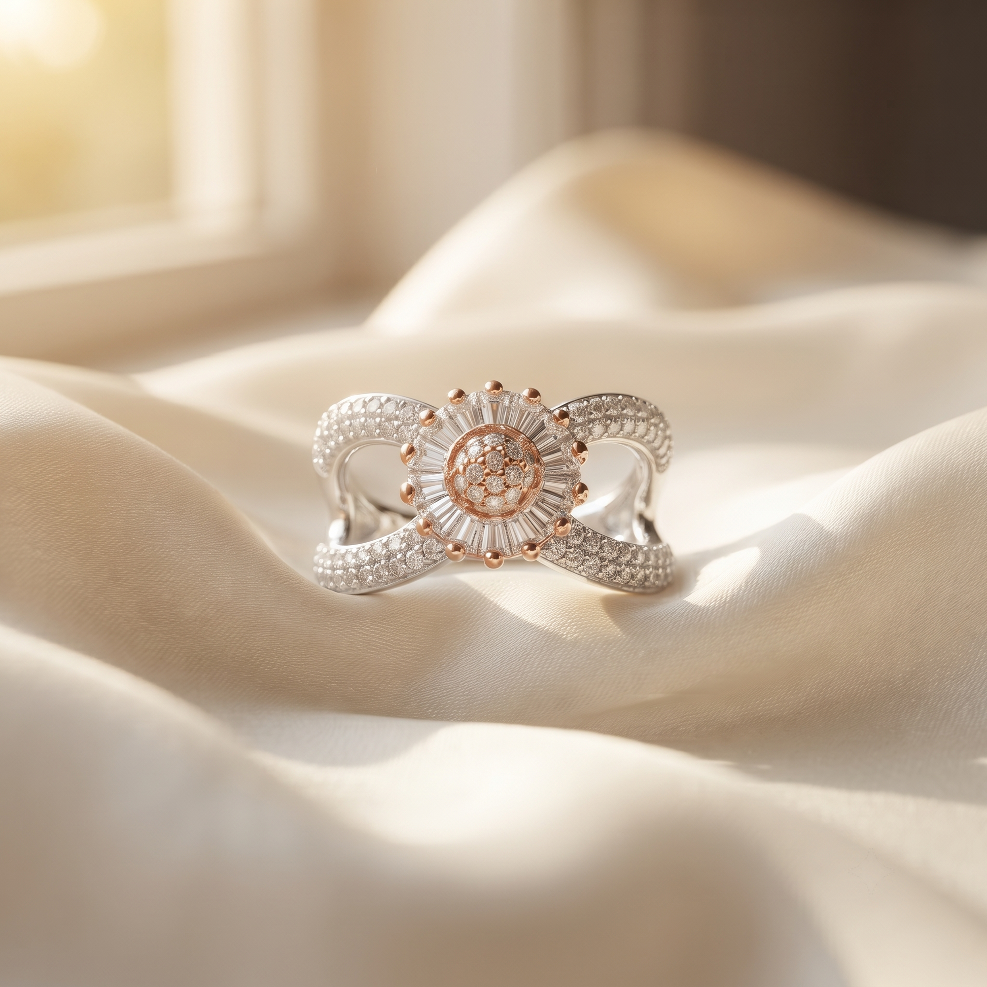 Buy two-tone floral halo statement 925 sterling silver ring for women online in India from Silvme