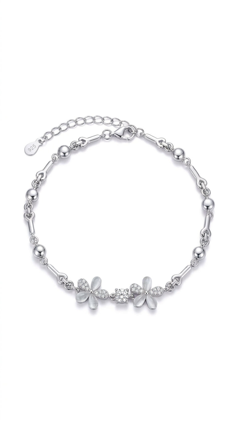 Silvme CZ Floral Bracelet in 925 sterling silver set with cubic zirconia, jewellery for women
