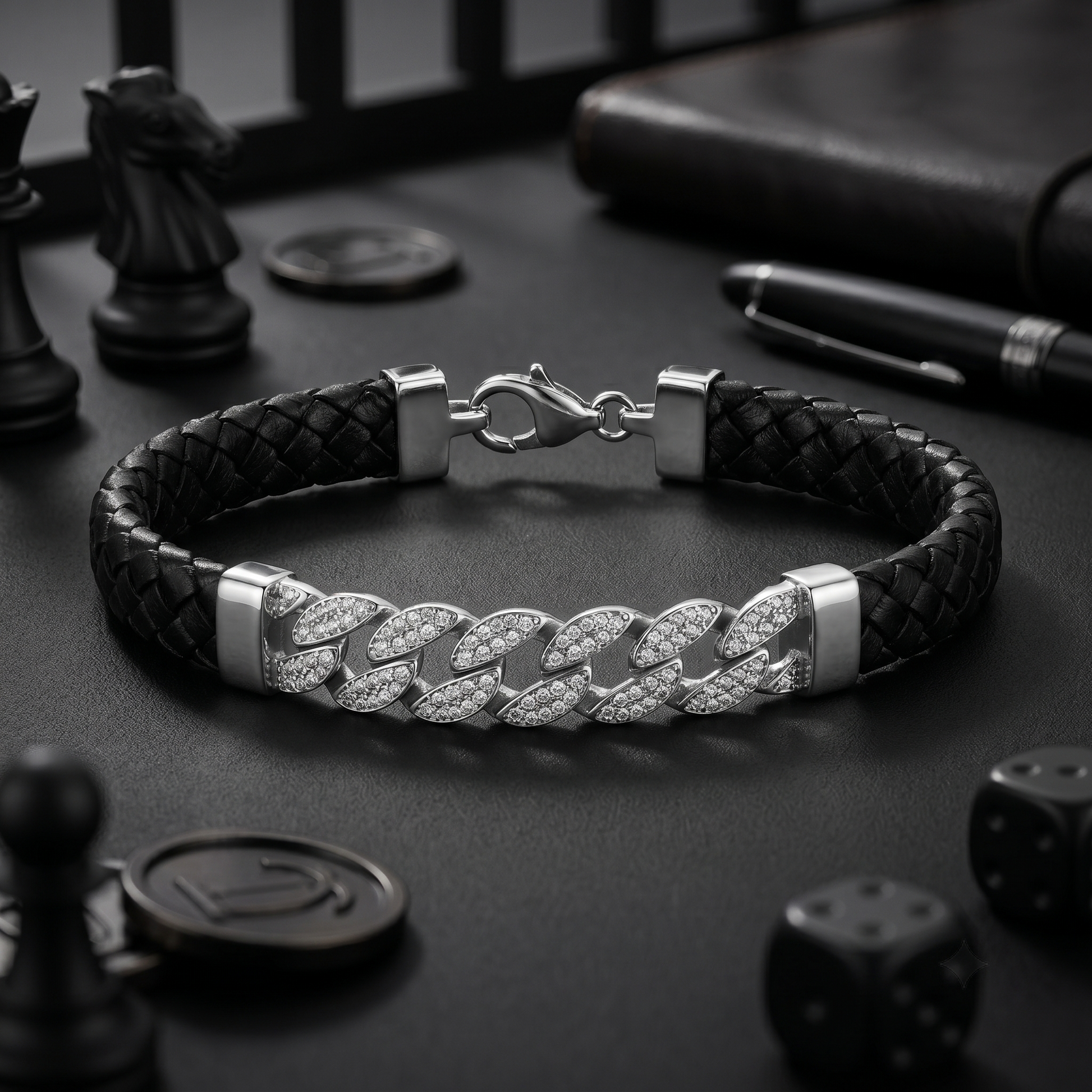 Full length of the everyday flat curb chain bracelet showing its polished silver-tone finish