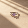 Sterling silver purple oval stone halo ring for women for cocktail party and sangeet night styling