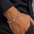 Full length of the textured paperclip link bracelet showing its textured silver-tone finish