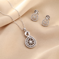 Cubic Zirconia 925 sterling silver pendant and stud earrings jewellery set with cubic zirconia by Silvme â€” styled lifestyle image
