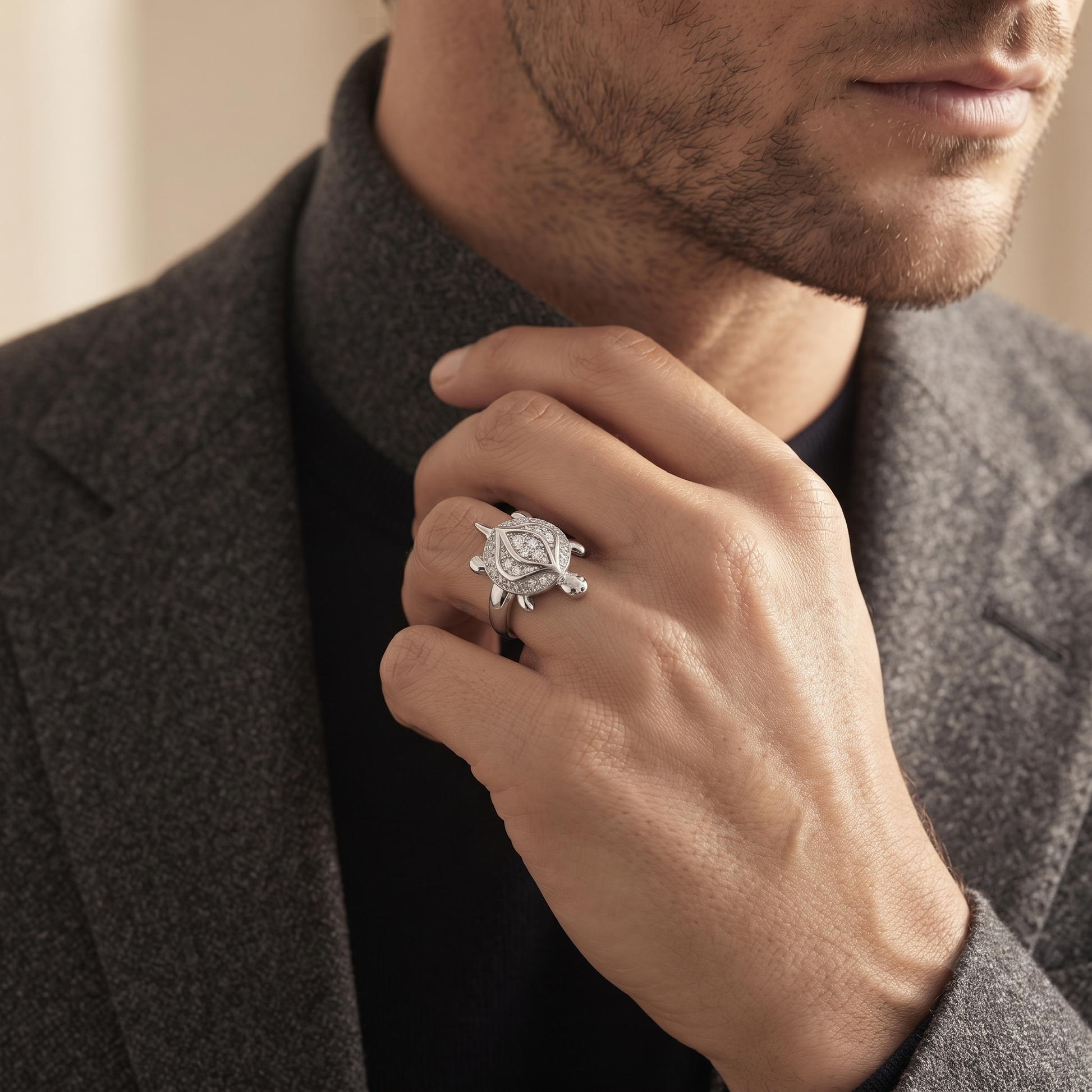 Silvme statement turtle sterling silver ring for women, light and easy to wear all day