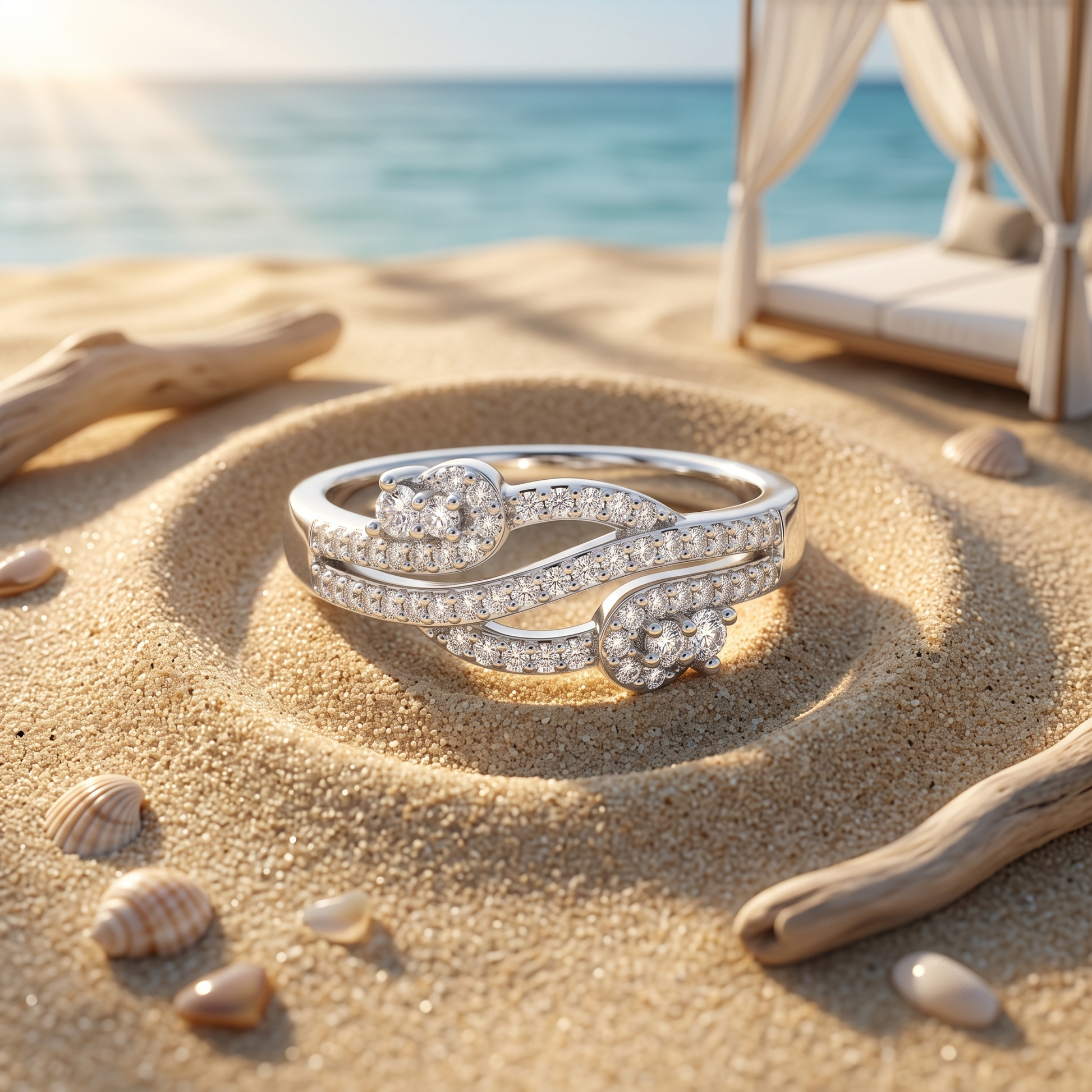 Silvme Ocean Wave Textured 925 sterling silver ring for women — front view on white background