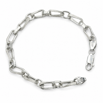 Silvme 925 sterling silver textured paperclip link bracelet for men shaped into an oval on a white background