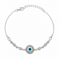 Silvme 925 sterling silver CZ evil eye floral anklet with a CZ evil-eye sunburst with marquise accents, white background full view