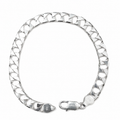 Silvme 925 sterling silver solid flat curb chain bracelet for men shaped into an oval on a white background