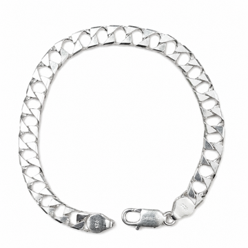 Silvme 925 sterling silver solid flat curb chain bracelet for men shaped into an oval on a white background
