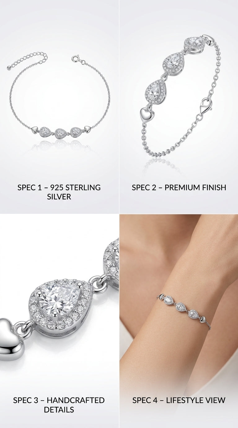 925 silver Heart Charm CZ Bracelet by Silvme, made for party wear, timeless everyday elegance