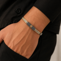 Link pattern and surface detail across the black pave panel statement bracelet by Silvme
