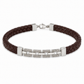 Link pattern and surface detail across the braided cord bracelet with silver-tone bar by Silvme