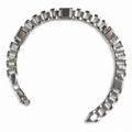 Silvme 925 sterling silver wide panel link bracelet for men curved on a white background