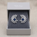 Blue Stone-Set Halo Feather-Leaf Stud Earrings, additional product view 5