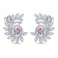 Pink-Centre Feather-Leaf Stud Earrings, front product view