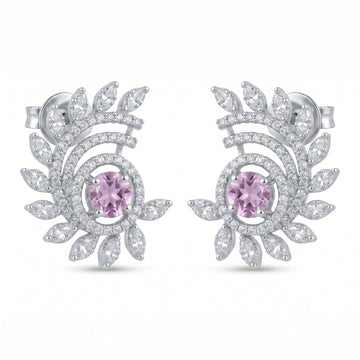 Pink-Centre Feather-Leaf Stud Earrings, front product view