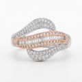 Silvme two-tone bypass baguette 925 sterling silver ring for women with rose gold-tone band framed by baguette-cut stones