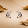 Crescent 925 silver stud earrings for women, birthday gift, further styled view