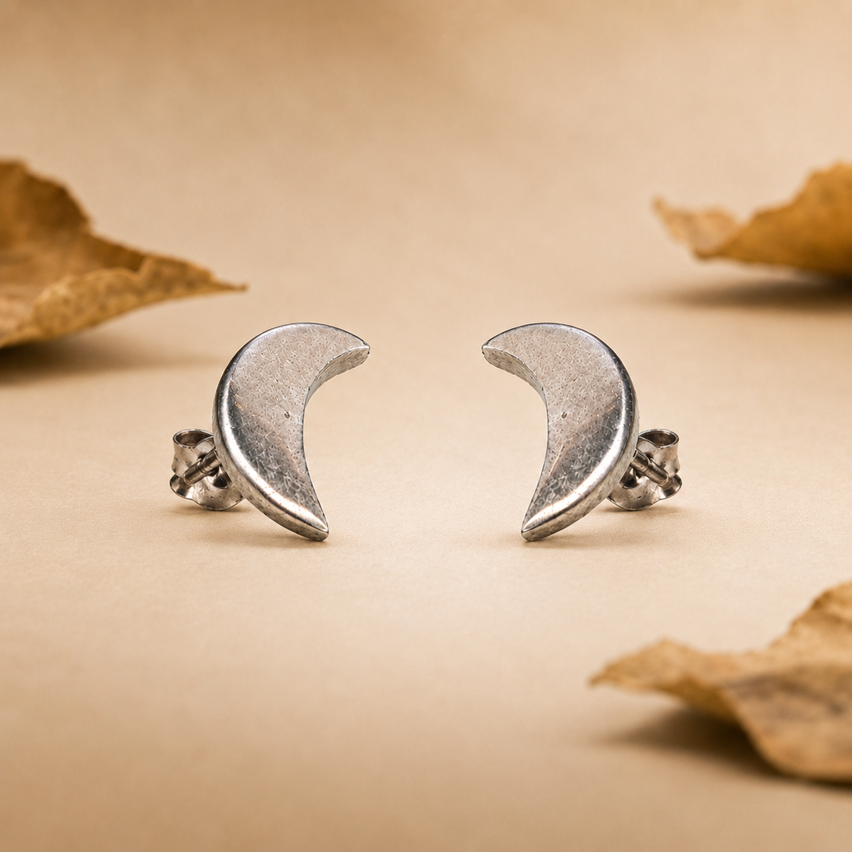 Crescent 925 silver stud earrings for women, birthday gift, further styled view