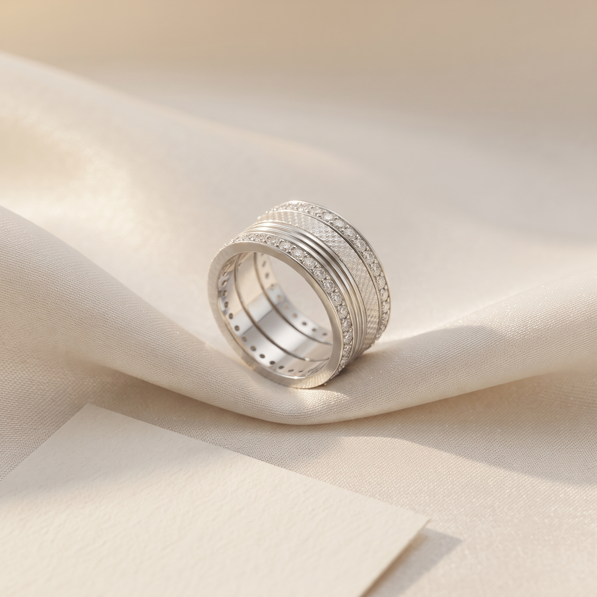 925 silver textured double row stone band ring for women - birthday and anniversary gift for wife, girlfriend or sister