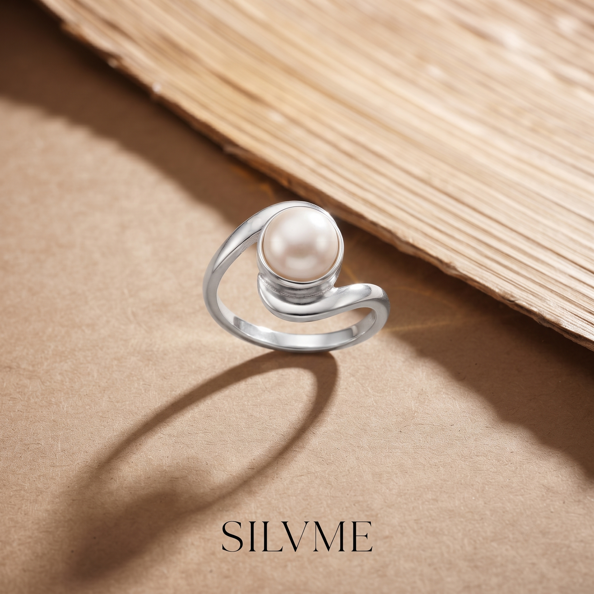 Silvme 925 Sterling Silver Pearl Swirl Bypass Ring for Women, elegant silver jewellery gift